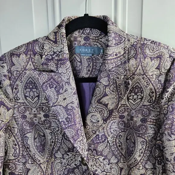 Koret Gorgeous Purple Tan Tapestry Brocade Blazer Fully Lined Size 10 P Chic - Picture 4 of 13